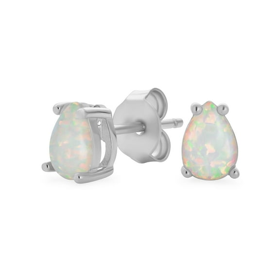 Bling Jewelry Womens Petite Teardrop White Opal Stud Earrings in Sterling Silver - October Birthstone