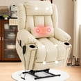 thumbnail image 1 of INGALIK Dual Motor Large Power Lift Recliner Chair For Elderly, Infinite Position Lay Flat Recliner with Massage and Heat, Electric Leather Recliner, Extended Footrest, USB Ports, Cup Holders (Beige), 1 of 11