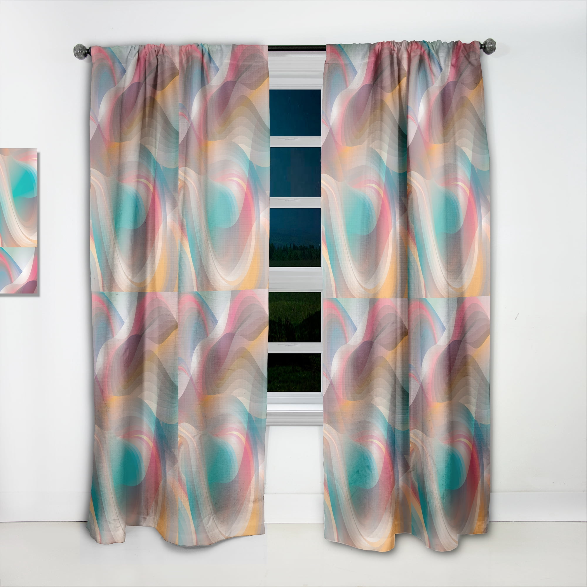 Designart 'Shining Colour Waves Retro Pattern' Mid-Century Modern Curtain Panel