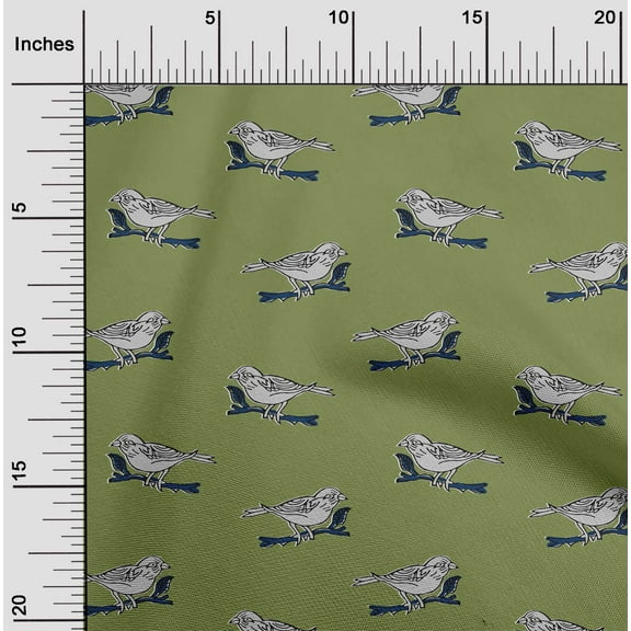 oneOone Organic Cotton Poplin Twill Fabric Branch & Bird Block Fabric Prints By Yard 42 Inch Wide