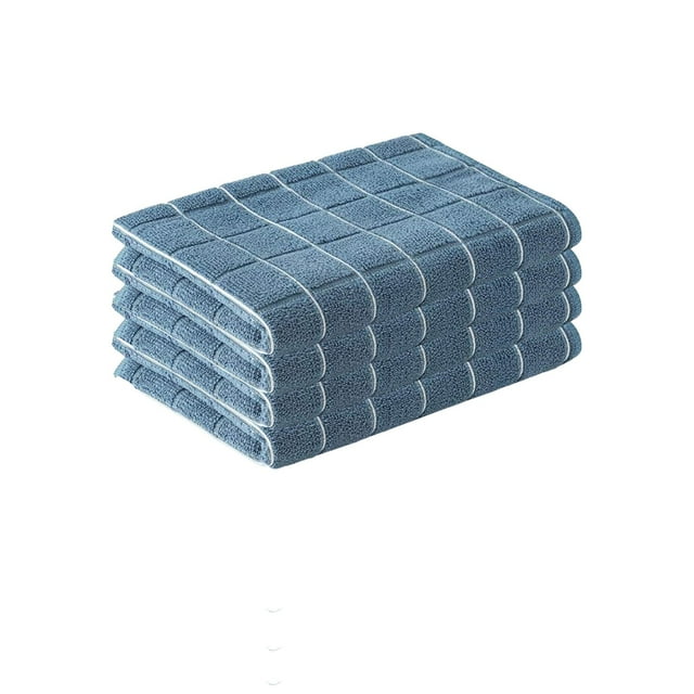 yulier 4 Pack Kitchen Dish Towels, Super Soft Absorbent Quick Drying Dish Cloths, Hand Towels, Microfiber Kitchen Towels Dishcloth Set for Drying Dishes, Tea Towels, 26 x 18 Inch, Blue
