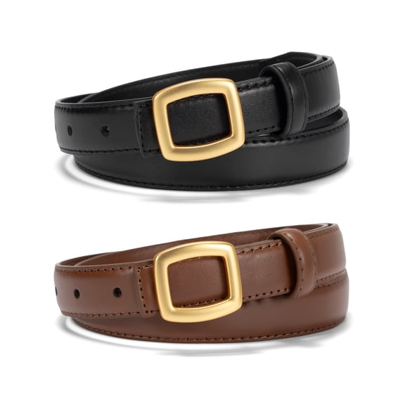Timarkment 2Pcs Belts for Women with Gold Buckle Black Brown Womens Belt for Jeans Dresses