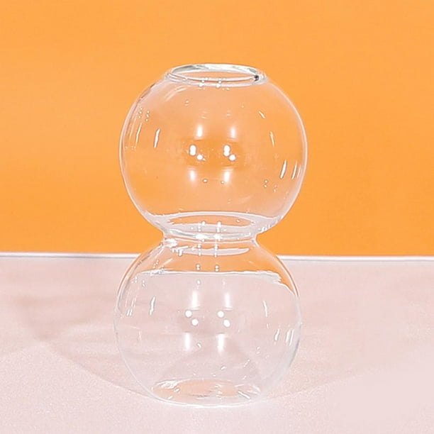 Florero de Tubo de Vidrio Macarena Soporte de Madera Hidropónica Florero floral de escritorio 2 bolas