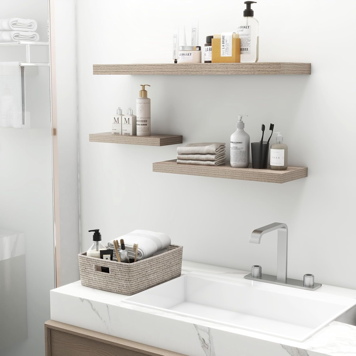 Floating Shelves - 10.23 Inch Deep Wall Shelf for Decor & Storage - Wall Mounted Display Shelving with Invisible Heavy-Duty Metal Bracket - 36" W x 10.23" D x 1.8" H - Set of 1 - Rustic Grey
