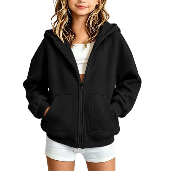 Dnhxils Boys Hoodies Zip up Long Sleeve Hooded Sweatshirt with Pockets Classic Casual Outdoor Back to School Top for Kids Black 5-6Years