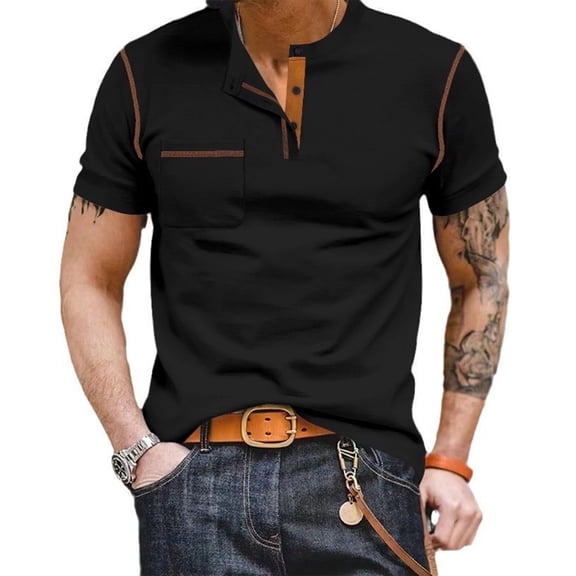 Puztloy Men's Fashion Polo Shirts Classic Short Sleeve Lightweight Button Cotton T-Shirt Casual Golf Tee Tops with Pocket