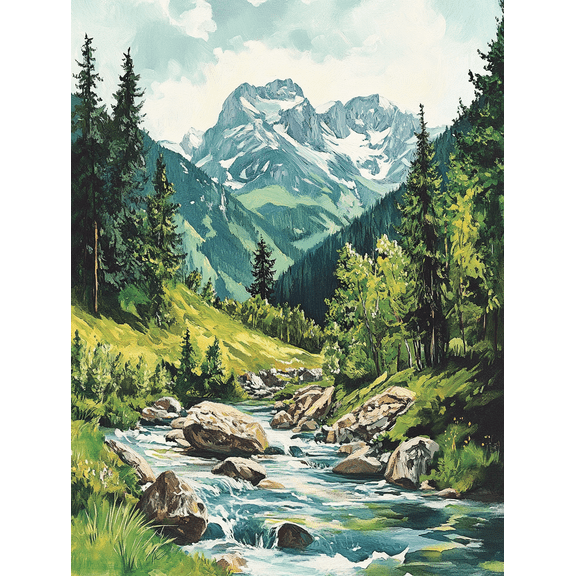 Mountain River Landscape Canvas Print/Wall Art, Suitable for Living Room, Bedroom, Office, Bathroom, and Hallway Decoration.