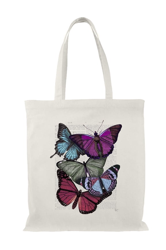 Butterflies On Paper Iii Tote Bag - Fab Funky Designs, One Size Cotton Canvas Tote Bag