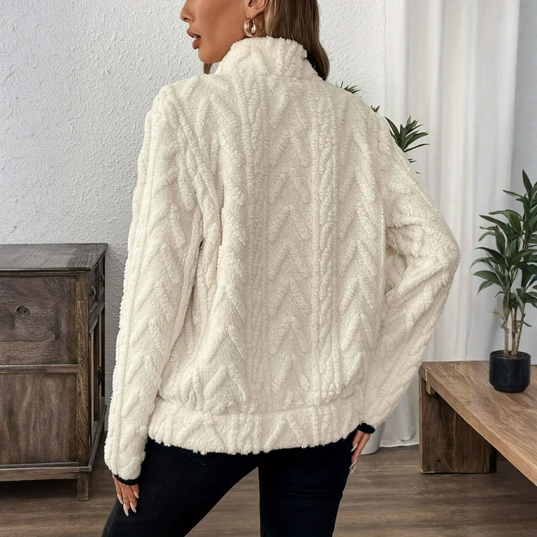 Women'S Sherpa Zip-Up Hoodie, Loose Fit Cropped Winter Casual
