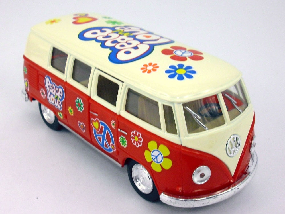 Sound 12 cm NEU Spielzeugauto s/r Modellauto VW Bus Love & Peace mit Light 