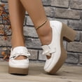 thumbnail image 3 of SACFOF Womens Chunky Platform High Heeled Loafers Round Toe Block Heel Pumps Slip On Dress Office Shoes, 3 of 6