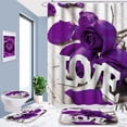 thumbnail image 5 of 4 Pcs Bathroom Shower Curtain Set, Purple Rose Shower Curtain Valentine's Day Shower Curtain Sets with Rugs(Bath Mat,U Shape and Toilet Lid Cover Mat) and 12 Hooks, 5 of 6