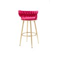 thumbnail image 6 of 2PC Bar Stools with Woven Hollow Back and Footrest, Modern Velvet Bar Chairs with Gold Metal Legs, Counter Height Dining Chair for Living Room Dining Room Kitchen Island, Red, 6 of 9