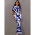 thumbnail image 4 of Women Celebrity Sexy Long Sleeve Jacquard Blue Maxi Long Bodycon Bandage Dress 2024 Knitted Elegant Evening Club Party Outfit, 4 of 7