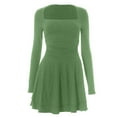 thumbnail image 4 of Women's Square Neck Ruffle Hem Mini Dress Ruched Waist Long Sleeve Corset Short Party Dresses Dress Casual Casual Dresses for Woman Woman Summer Dress Button Dress for Women Wrap around Dresses for, 4 of 5