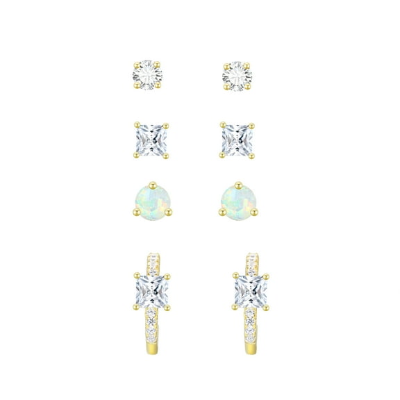 Brilliance Fine Jewelry Women's Simulated Diamond Earring Set with Baguette Hoop in 14KT Gold Plated Sterling Silver