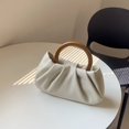 thumbnail image 1 of Bolso nube con mango de madera para mujer, bolso de mano suave con cadena plisada, 1 of 5