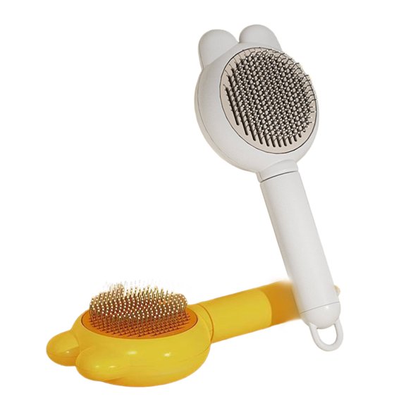 ACDANC 2Pcs Cat Brush Comfortable Cat Brush for Shedding Rounded Stainless Steel Teeth Cat Grooming Supplies,Light Grey&Pink,Rabbit Ear Shaped