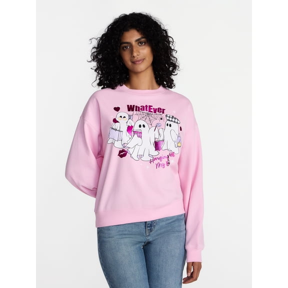 Whatever Ghost Women's Halloween Graphic Crew Sweatshirt, Sizes XXS-XXL