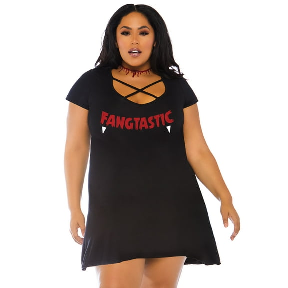 Women's Plus Size Fangtastic Halloween Dress, Black, 1X-2X