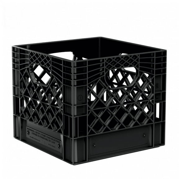 Heavy Duty Plastic Storage Milk Crate 16QT, Square Lattice Design, Stackable Utility Organizer Bin, 13x13x11 Inch, Made in USA (Black)