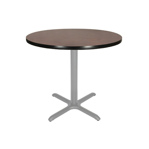 Hampden Furnishings Bennet Collection Steel Frame 36" Round Top, X Base, 30" Height, Cafe Table Grey Frame/Mahogany Top
