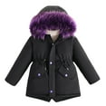 thumbnail image 4 of Scyoekwg Toddler Girls Winter Jacket Fashion Warm Thick Coats Zipper Button Long Sleeve Hooded Cotton Clothes Outwear (Black,5- 6 Years), 4 of 6