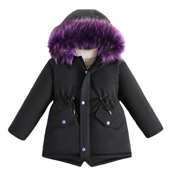 uublik Girls Puffer Winter Coats Winter Kids Outerwear Warm Parka Puffer Jacket with Hood Black, Size 4-12 Years