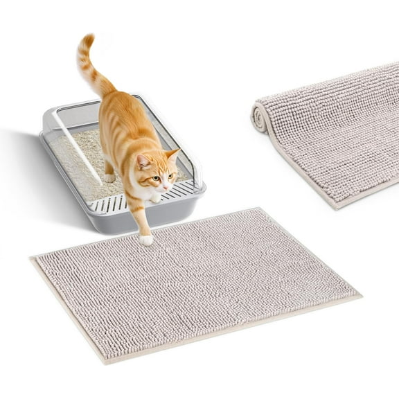 Chenille Cat Litter Mat for Litter Box, 19.7"x 31.5" Soft Ultra Absorbent Mat, Waterproof & Non-Slip, Easy to Clean Litter Trapping Mat for Indoor Cats