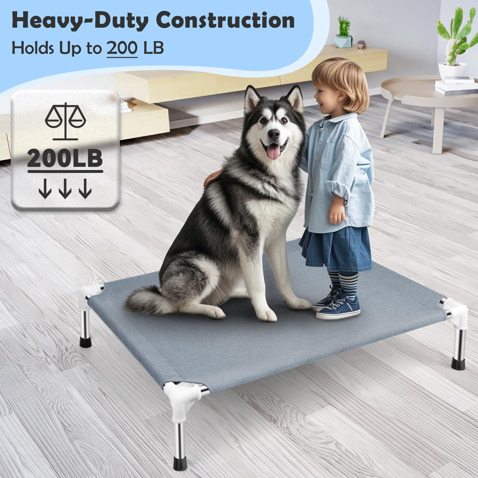Outdoor Elevated Dog Bed  Cots Beds For Large Dogs Portable Raised Indoors Outdoors Beach