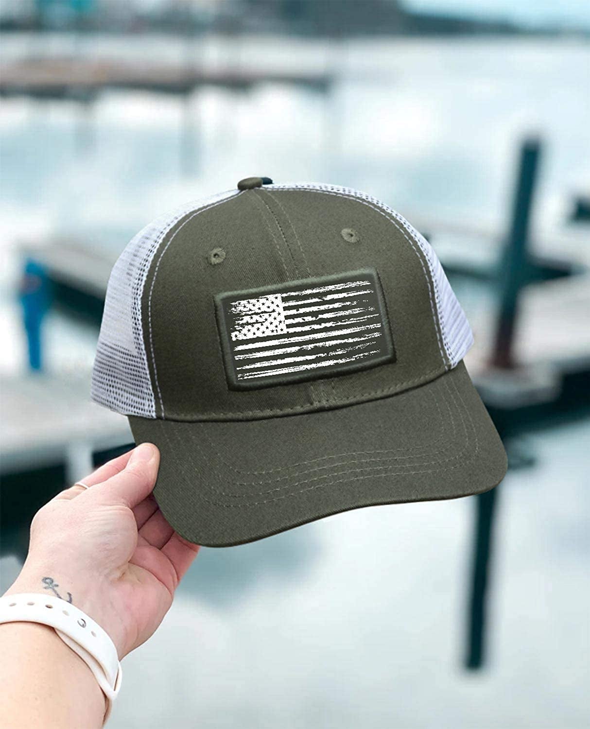 American Fish Flag Trucker Hats - Fishing Gifts for Men - Outdoor