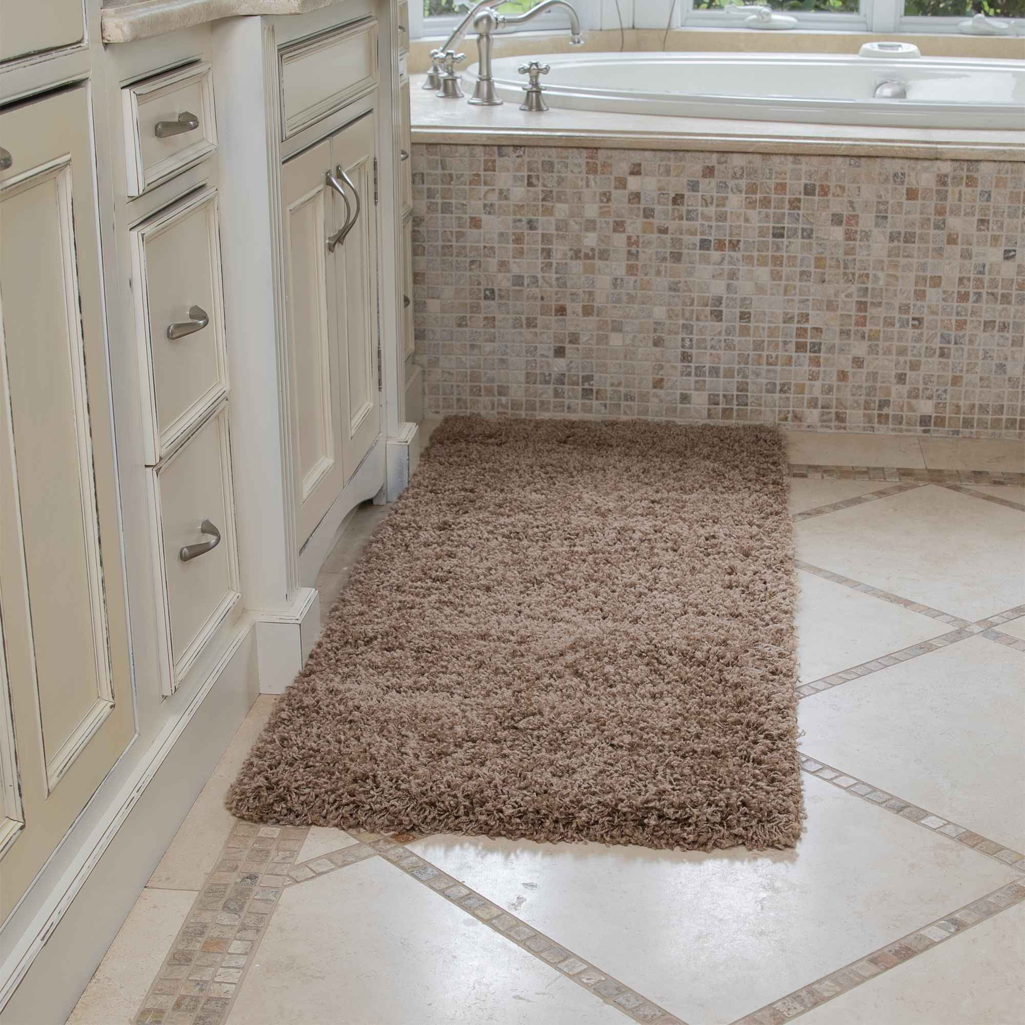 Sweet Home Stores Cozy Solid 2x5 Indoor Shag Runner Rug, 2' x 5', Beige