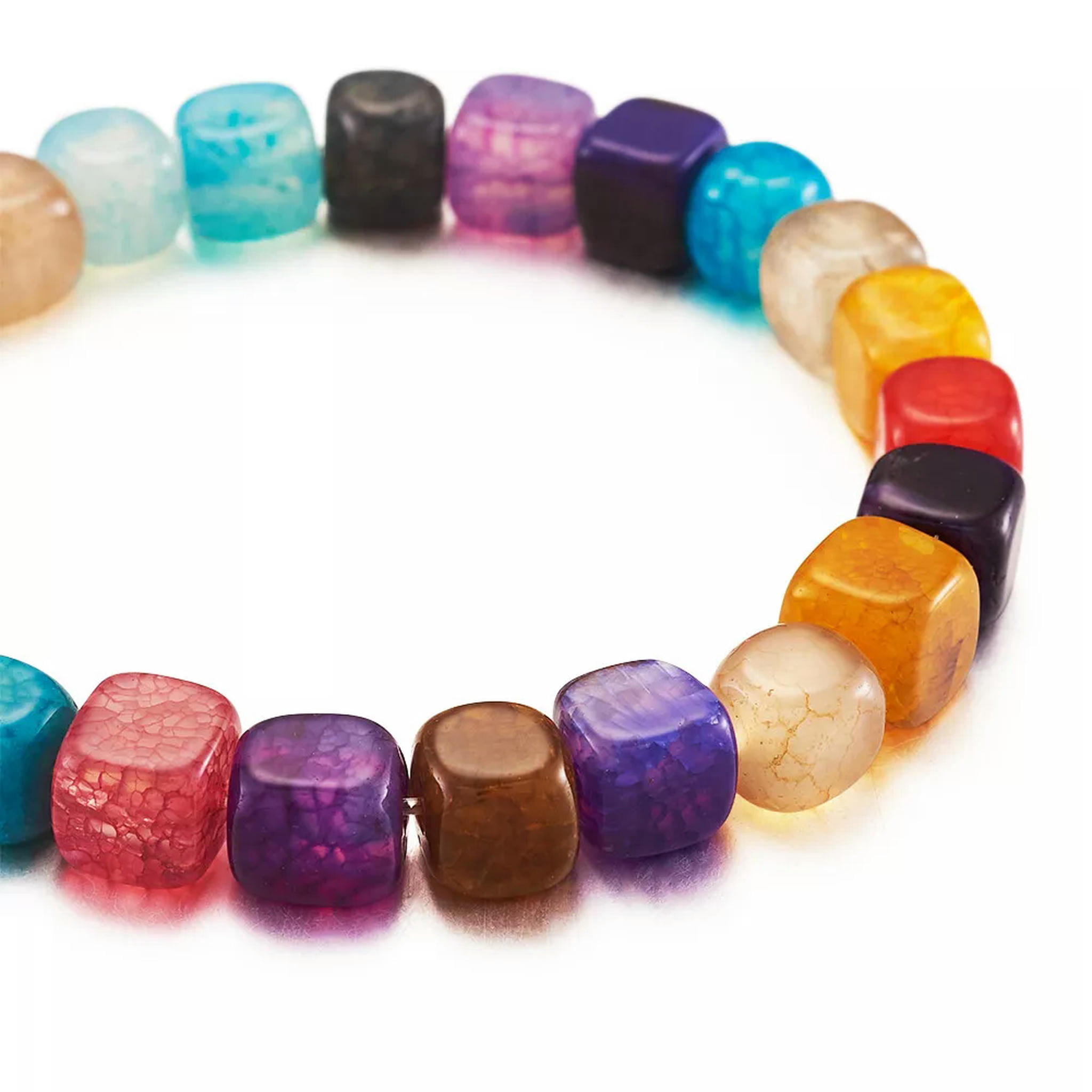 U8MO 5 Strds Colorful Natural Agate Stone Beads Smooth Cube Loose Beads Dyed 7.5~8mm