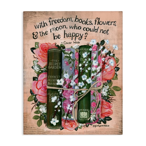 Stupell Industries Bookish Quote with Florals Canvas Wall Art design by Glad You're Here Co., 20 x 16