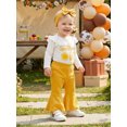 thumbnail image 6 of RUINIXCW Infant Girls Birthday Outfit Long Sleeve Romper Flare Pants and Headband, 6 of 7