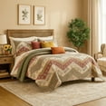 thumbnail image 3 of DaDa Bedding Rustic Bohemian Cranberry Sage Chevron Floral Bedspread Set (JHW-924), 3 of 11