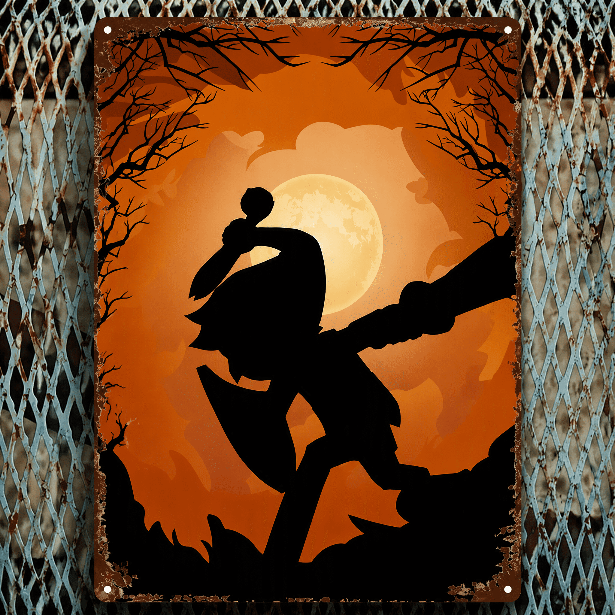 Halloween Link Silhouette Metal Sign 8x12 Inch, Sturdy 2D Flat Plaque, Spooky Wall Decor For Bedroom Bar Home Party, Single Piece