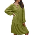 thumbnail image 3 of VEKDONE Womens Long Sleeved High Waisted Loose Solid Color Patchwork Skirt Mid Length Strap Sundress Green XL, 3 of 8