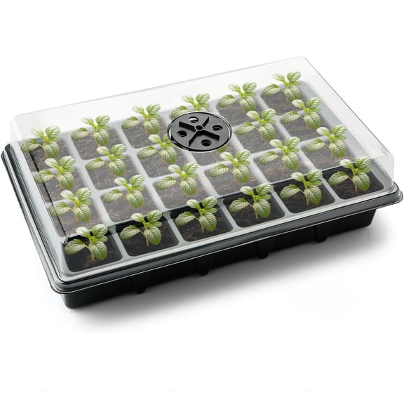 Seed Starter Tray with Dome-1/2/3 Sets 24XL Cell Seedling Trays(Total 24/48/72 Cells), Plant Germination Tray with Humidity Vented Lid and Base, Mini Propagator Plant Greenhouse for Seed Growing