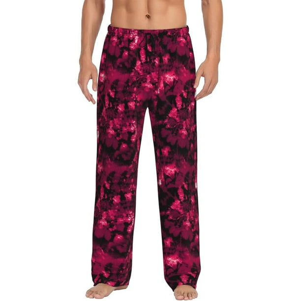 Balery Burgundy Tie Dye Pantalones de pijama para hombre, pijama ultraligero, pantalón de descanso-Small