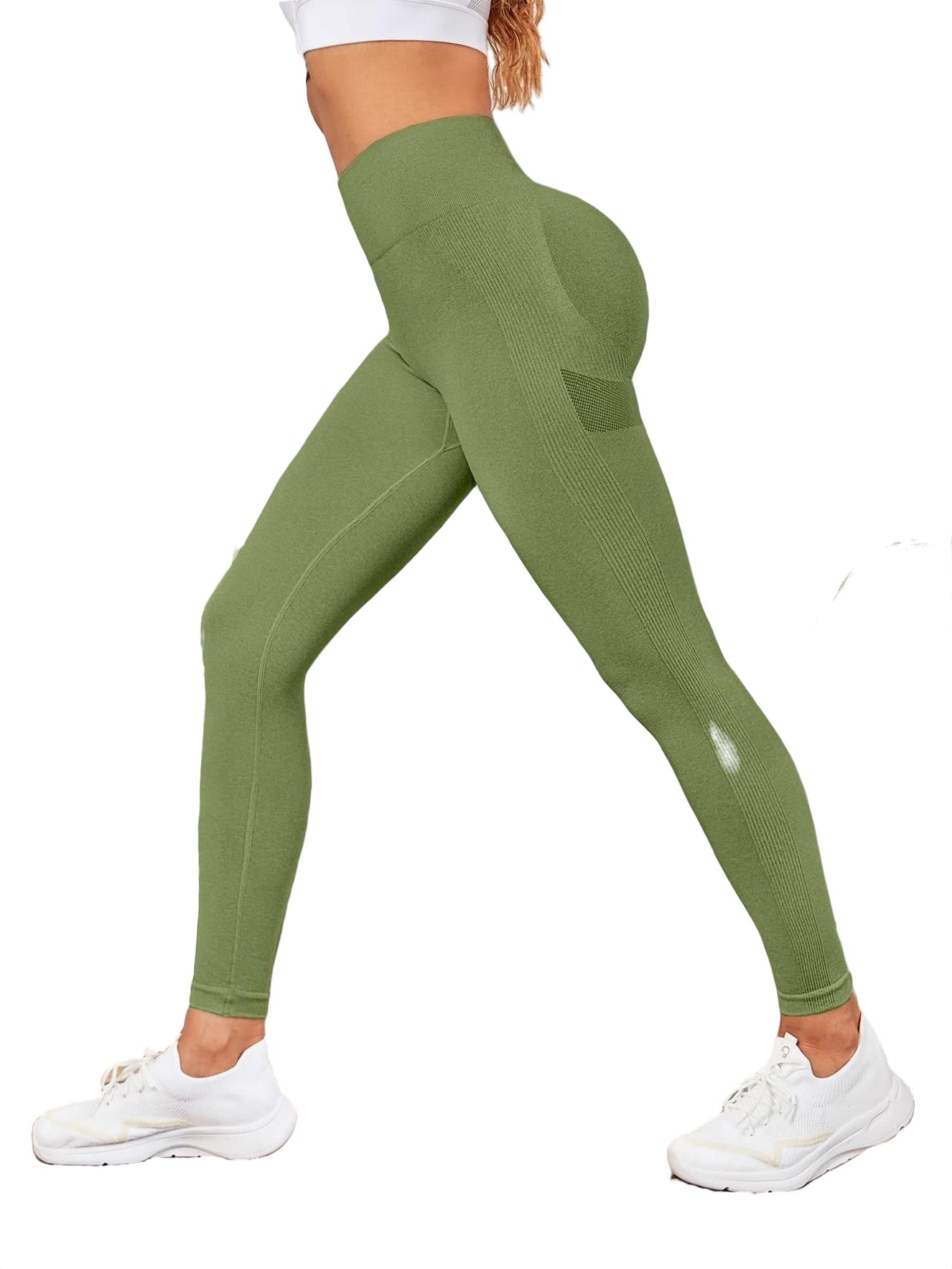(8/10) Dark Plain Green Sports Women\'s Leggings L