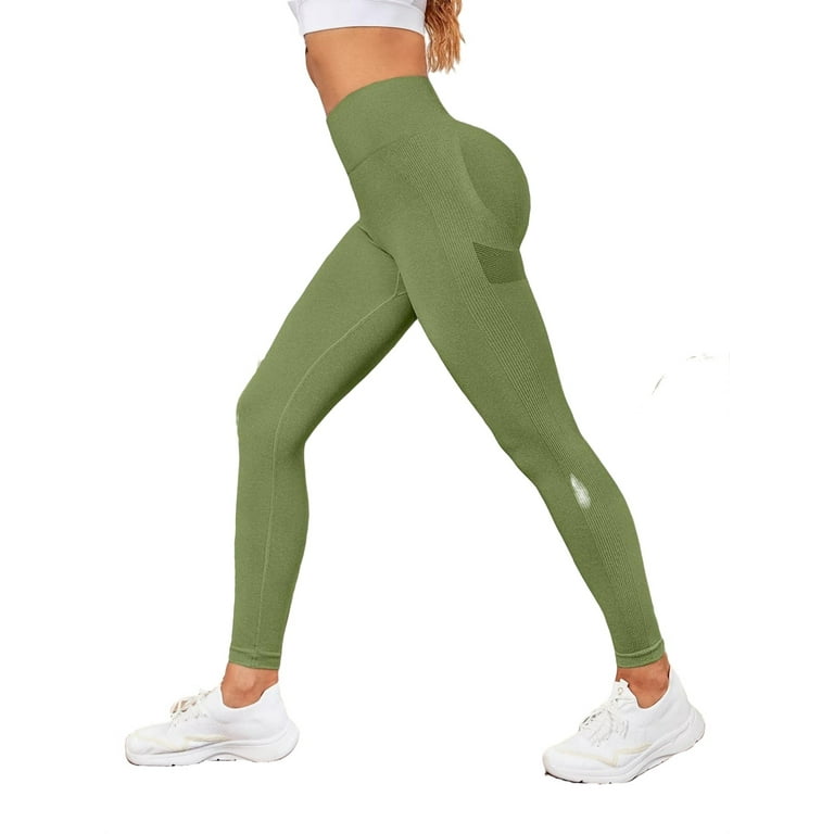 Women's Plain Lime Green Sports Leggings M (6) 