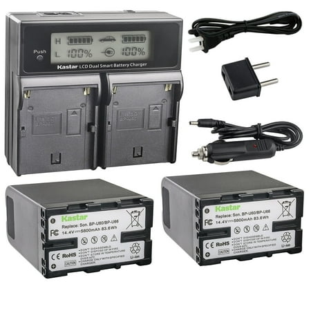 Kastar 2-Pack BP-U60 / BP-U66 Battery and AC LCD Dual Fast Charger Compatible with Sony PMW-300 PMW-300K1 PMW-EX1 PMW-EX1R PMW-EX3 PMW-EX3R Camera BP-U60 Battery BC-U1 BC-U2 BC-CU1 Charger