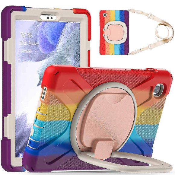 Colorful Case For Samsung Tab A7 Lite 8.7 Inch 2021 With Shoulder Strap, Big Adjustable Ring Stand, Shock Protection Cover