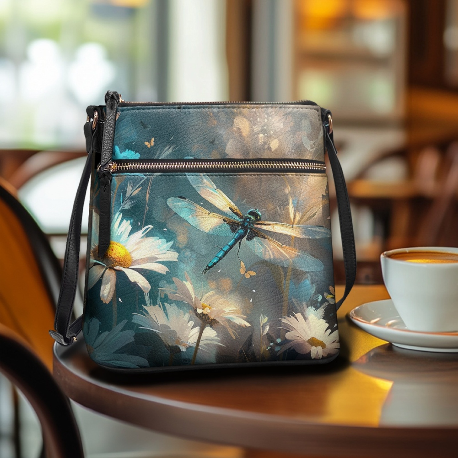 LedBack Dragonfly Print Leather Crossbody Hobo Purses for Women, Ladies Shoulder Bags Handbags Sling Messenger Bag Satchel Purse Shoulder Handbag, Blue