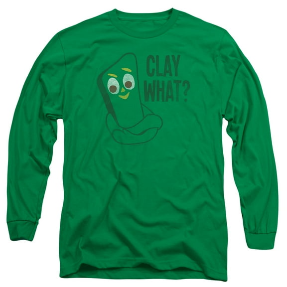 Gumby Clay What Long Sleeve Adult 18/1 T-Shirt Kelly Green