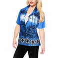 thumbnail image 2 of HAPPY BAY Button Down Shirt for Women Floral Summer Beach Party Blouse Shirt V Neck Colourful Blouses Short Sleeve Vacation Tops Hawaiian Shirts for Women M Dark Bushy, Blue, 2 of 5