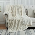 thumbnail image 1 of Sherpa Fleece Throw Blanket for Couch, Soft Plush JacquardThrow Blanket, All Season Lightweight Decorative Blanket for Sofa, Bed, Chair, 50" x 60", Creamy White, 1 of 9