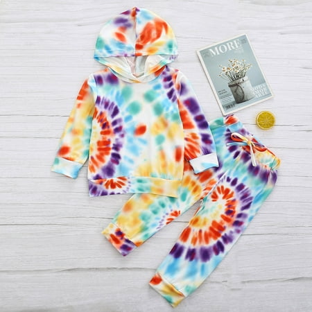 

Hunpta Pullover Tie-Dye Sweatshirt+Pants Baby Girls Outfits Boys Hooded Infant Girls Outfits&Set
