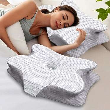 Cervical Neck Pillow for Sleeping, Ergonomic Side Sleeper Pillow for Neck Support, Odorless Orthopedic Contour Memory Foam Pillows for Back Stomach Sleepers with Pillowcase